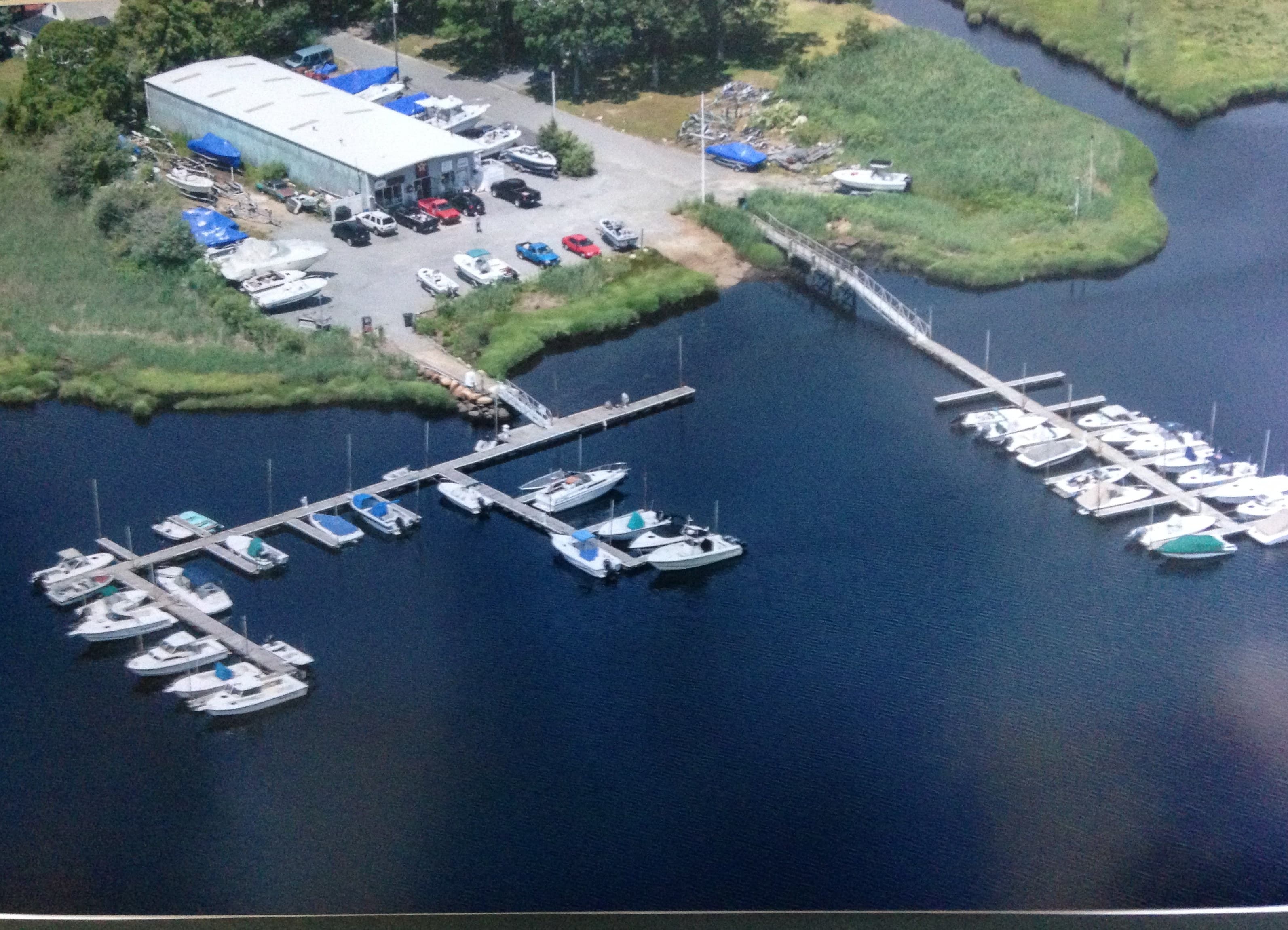 Aerial view of the docks at Wareham Marina on Rose Point