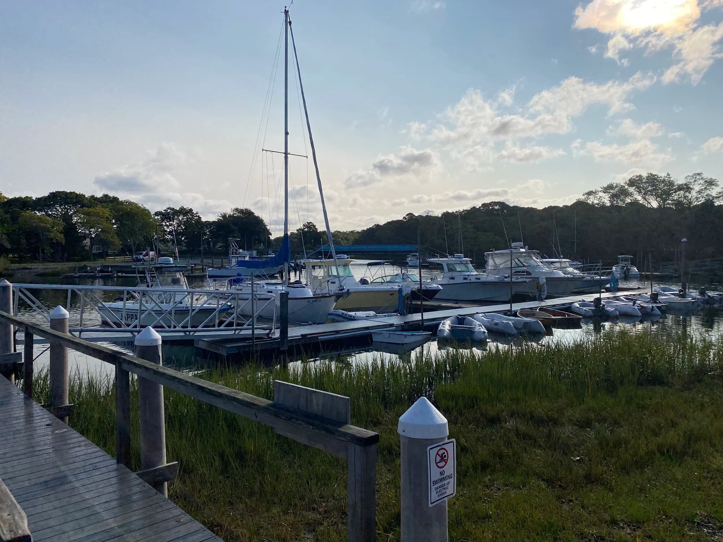 Evening light over the docks at Scallop Bay Marina